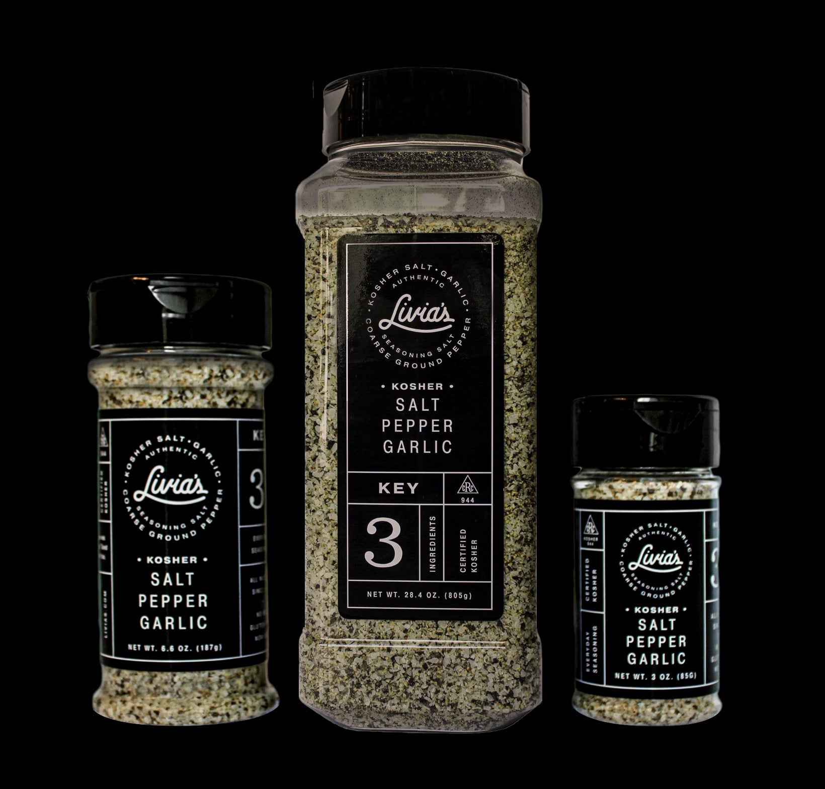 Livia's Key 3 Ingredients Salt Pepper Garlic